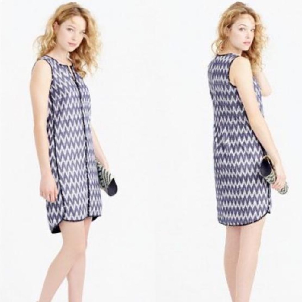 J Crew Blue & White Zig Zag Ikat Dress